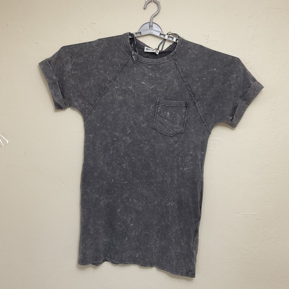 New In‎ Womens Dark Gray Sleeve Crew Neck Front Pocket  Mini Dress Size S